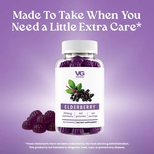 Vista 5 de VITA GLOBE Gomitas de saúco con vitamina C y zinc, suplemento diario para apoyo inmunológico y bienestar, extracto de saúco con antioxidantes en un