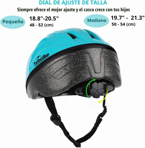 Vista 5 de Casco de bicicleta para niños pequeños, casco multideportivo ajustable para niños y niñas Azul Aqua