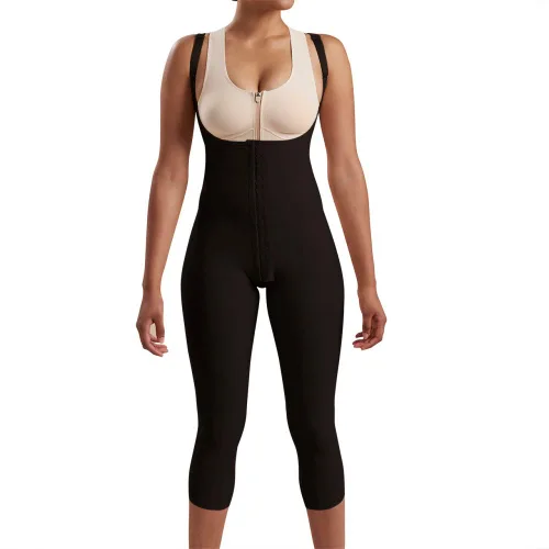 Vista 6 de Marena SFBHM Faja de compresión posquirúrgica de etapa 1 con espalda alta y cierre frontal – De longitud ajustable hasta mitad de pantorrilla Beige