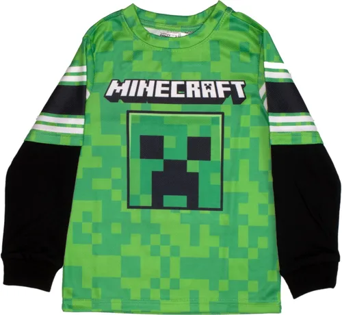 Vista 3 de Minecraft Juego de 2 piezas de videojuego, camiseta y pantalones de malla activa de manga larga para niños, paquete de 2