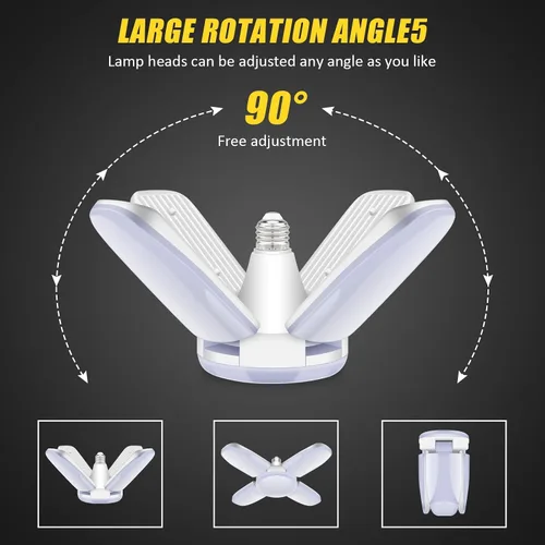 Vista 2 de Paquete de 2 luces LED de garaje, luz de techo ajustable de 4 pies, 6500 K 8000 lm deformables E26/E27 luces de garaje para tienda, sótano, taller