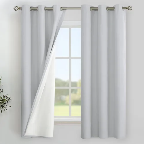 Vista 33 de YoungsTex - Cortinas 100% opacas para dormitorio, con aislamiento térmico y ojales, cortinas oscuras negras con capa pesada para ventana de sala