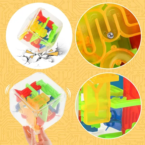 Vista 4 de 3 nutrias 3D Puzzle Maze Cube, 5 pulgadas 72 obstáculos Brain Teaser Interactive Sphere Maze Game for Developing Focus, Problem-Solving, Classroom
