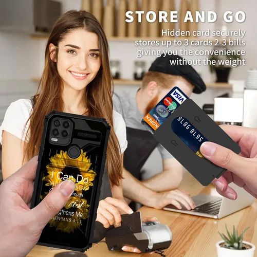 Vista 6 de Funda para Motorola Moto G Stylus 5G con ranura desmontable para tarjetero, soporte de doble capa, resistente a prueba de golpes, funda oculta