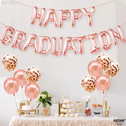 Vista 8 de Globos de feliz graduación de oro rosa – 16 pulgadas Globos de aluminio de graduación para decoraciones de feliz graduación 2026 Cartel de feliz
