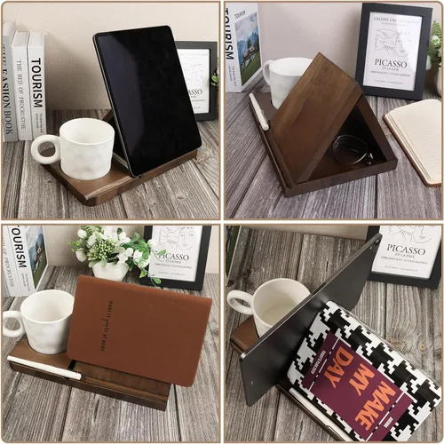 Vista 4 de Estante pequeño para libros, soporte triangular, mini estantería de madera para rincón de lectura, decoración de escritorio perfecta y regalos