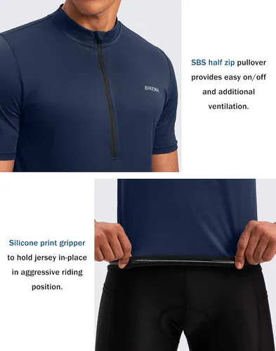 Vista 4 de Bikewa Men's Cycling Jersey Moisture Wicking Short Sleeve UPF Half Zip Bike Road Riding Biking Shirts for Men Zipper Pockets