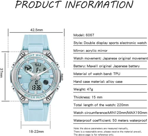 Vista 7 de findtime Relojes de pulsera para mujer, digital, 5 bares, impermeables, con retroiluminación LED, correa colorida, alarma analógica