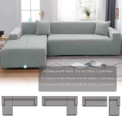 Vista 6 de OKYUK Funda para sofá modular en forma de L, 2 fundas de sofá impresas de alta elasticidad de 3 + 3 asientos + 2 fundas de almohada, protector