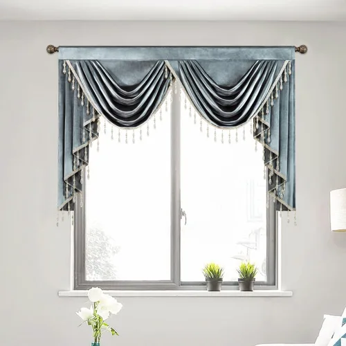 Vista 19 de VOGOL Cenefa de cortinas de terciopelo grueso para dormitorio, cenefas de cascada de lujo con aislamiento térmico dorado para sala de estar formal