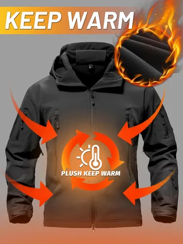 Vista 3 de TACVASEN Chaquetas de lluvia tácticas militares para hombre, de forro polar cálido, softshell, con capucha, snowboard