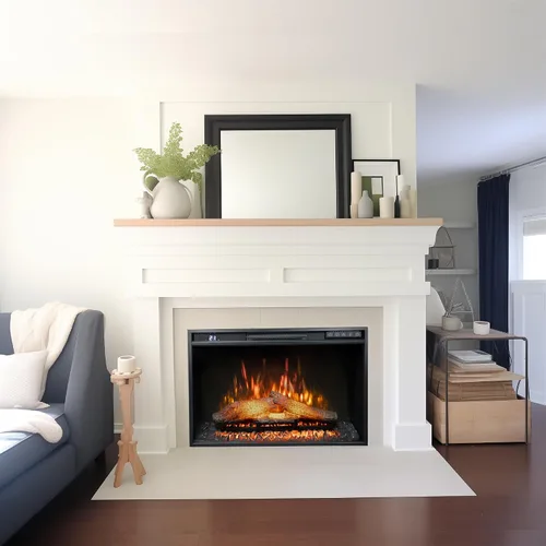 Vista 6 de Inserto de chimenea eléctrica de 26 pulgadas de ancho, 6 niveles de brillo, 5 velocidades de llama, 62-82 ℉, temporizador y control remoto, chimenea