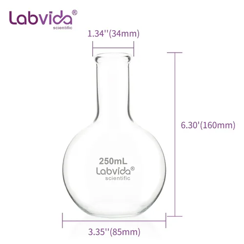 Vista 7 de 4pcs de frascos de ebullición de vidrio de fondo plano, Vol.8.5 fl oz, vidrio de borosilicato 3.3, LVD001
