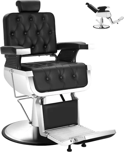 Vista 11 de Hydraulic Barber Chair All Black, 550LBS Heavy Duty Barbershop Chair, Adjustable Reclining Salon Chair, Professional Hair Stylist Chair for