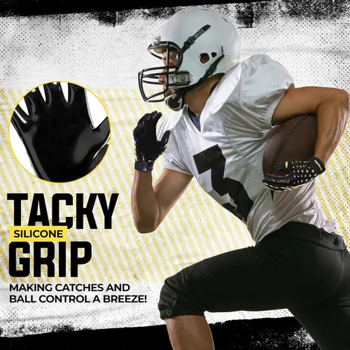Vista 2 de HANDLANDY Guantes de fútbol americano juvenil para niños y niñas, guantes de receptor abierto pegajosos para niños, guantes de fútbol americano