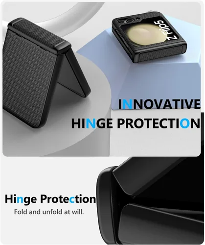 Vista 3 de Vihibii - Funda para Samsung Galaxy Z Flip 5 con protección de bisagra, 2023, color negro Protector de pantalla exterior HD, delgado y elegante