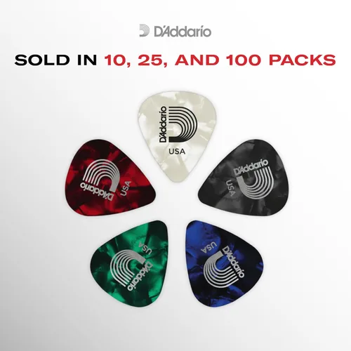 Vista 5 de D'Addario Accessories - Púas de celuloide negro para guitarra, paquete de 10, tamaño mediano