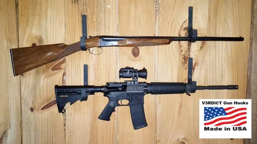 Vista 6 de Percheros para armas de montaje en pared, ganchos de acero y metal, para almacenamiento de armas de fuego, palanca de escopeta, cargador