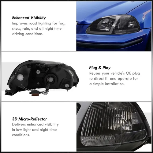 Vista 5 de AJP Distributors Conjunto de Luces LED de Señal de Giro y DRL de Esquina con Lentes Transparentes y Carcasa Negra para Parachoques Izquierda+Derecha