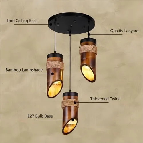 Vista 5 de LIGHTLAND Luces colgantes rústicas de bambú, 12 pulgadas, paquete de 3 para comedor, sala de té zen, estilo retro