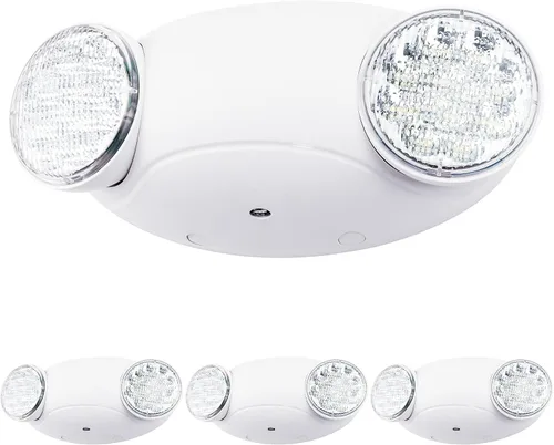 Vista 8 de Accesorios de iluminación LED de emergencia con 2 cabezales LED de ojo de insectos y baterías de respaldo, luz de salida estándar de EE. UU.