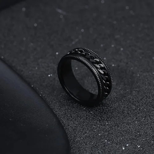 Vista 5 de ORAZIO Stainless Steel Fidget Ring Black Spinner Ring For Men Women Anxiety Stress Relieving Spinning Ring Cool Male Spin Ring Men Wedding