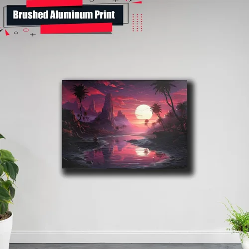 Vista 5 de Neon Sunset Vibes Florida Synthwave Sunset Framed poster Print, Retro Miami Style Wall Art, poster, Art Decor