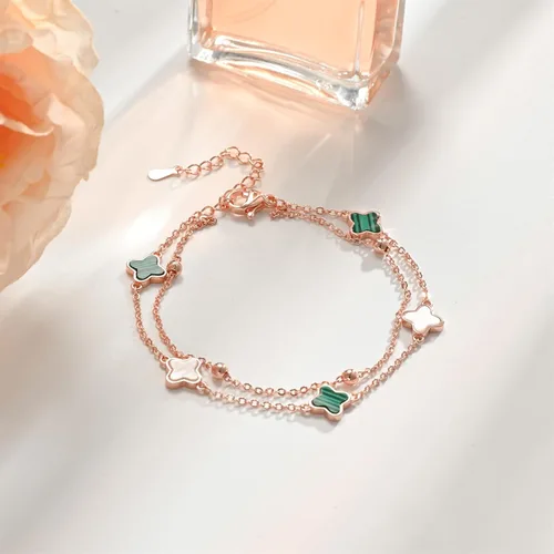 Vista 7 de Hothink Pulseras para mujer, pulsera de trébol de moda, pulsera de oro rosa, pulsera de trébol de la suerte, negro, rojo, verde, blanco, pulsera