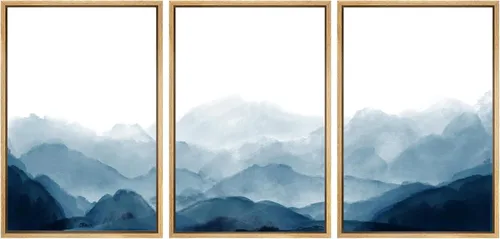 Vista 122 de SIGNWIN Lienzo enmarcado para pared, juego de arte tranquilo con reflejo de lago, acuarela, montaña y agua, ilustraciones modernas, arte abstracto