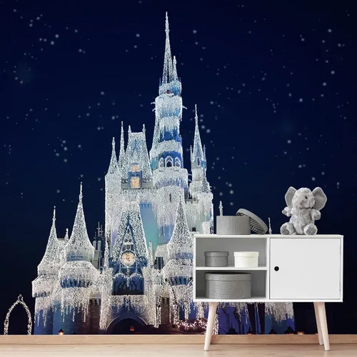 Vista 25 de IDEA4WALL Adhesivo mural removible para pared, diseño de castillo mágico de nieve y ciencia ficción, arte moderno, paisaje decorativo para sala