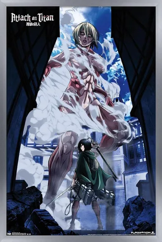 Vista 10 de Attack on Titan - Póster de pared en DVD, 22.4L x 14.7A pulgadas, versión con marco de madera de granero