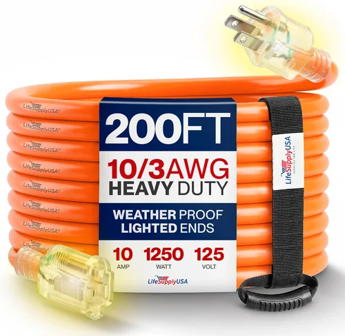 Vista 130 de Cable de extensión SJT de 12/3 300 V con luz LED para uso en interiores y exteriores con enchufe con iluminación LED Amarillo