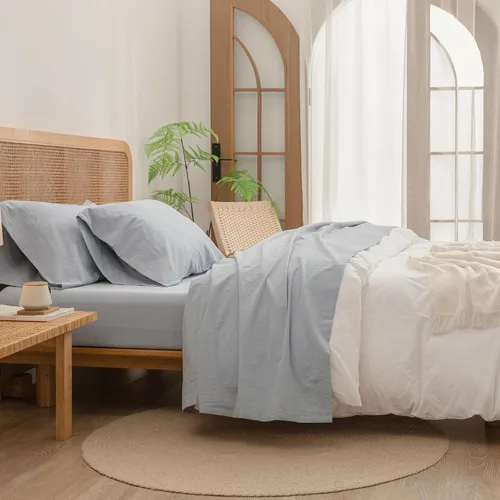 Vista 15 de BESTOUCH Juego de sábanas 100% algodón lavado, tacto de lino, súper suave, cómodo, elegante, ligero, juego de ropa de cama de 3 piezas, color gris