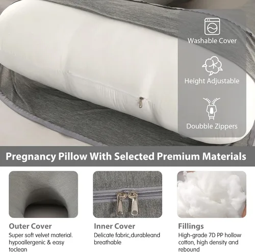 Vista 4 de Elover Almohada de embarazo en forma de U, soporte de maternidad de cuerpo Enfriamiento-gris oscuro