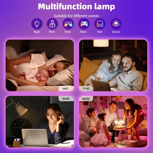 Vista 7 de Bombillas inteligentes con control remoto, bombilla LED multicolor regulable que cambia de color, funciona con Alexa y Google Home, bombilla WiFi