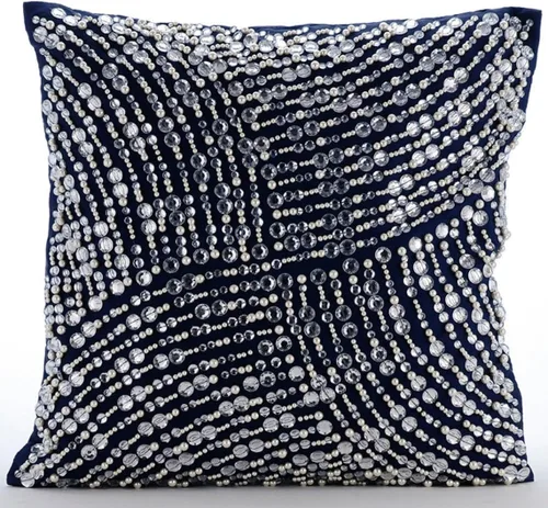 Vista 8 de The HomeCentric Fundas de almohada decorativas azules de 12 x 12 pulgadas (11.8 x 11.8 in), acolchadas de jacquard y almohadas bordadas para sofá