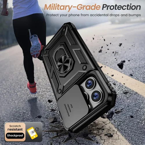 Vista 4 de Goton - Funda compatible para iPhone 14 Pro con protector de pantalla - Funda protectora deslizante para cámara con soporte para anillo, parachoques
