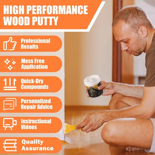 Vista 4 de Deuvuo Relleno de madera, relleno de masilla de madera blanco, nuestro relleno de grano de madera ofrece una solución rápida y duradera para 9.87oz