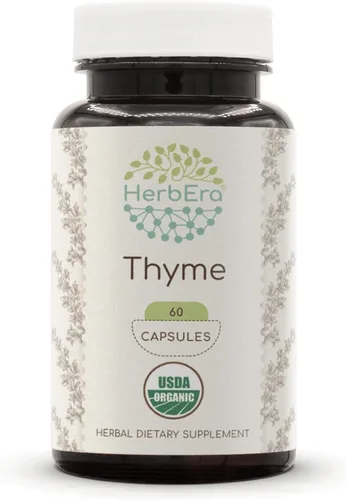 Vista 6 de HerbEra Tomillo 800 mg Cápsulas veganas orgánicas USDA Apoyo respiratorio y digestivo, hoja seca de timo vulgar Suplemento de hierbas