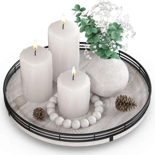 Vista 45 de Marble Lazy Susan - Tocadiscos para mesa, bandeja redonda de mármol de grano de madera antigua de 10 pulgadas para mesa de comedor, encimera de Negro