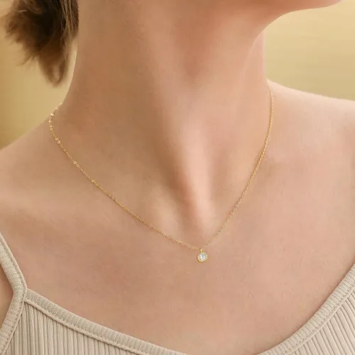 Vista 4 de Tewiky Diamond Pendant Necklace for Women Dainty Gold Layered Necklaces 14k Gold Plated Stacked Cuban Paperclip Chain Choker Necklaces Aesthetic
