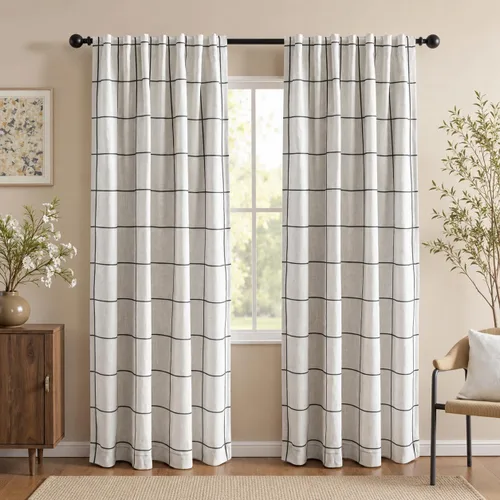 Vista 20 de Cortinas 100% opacas de lino sintético, 96 pulgadas de largo, 2 paneles para dormitorio o sala de estar, térmicas y atenuantes, con lengüetas