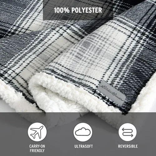 Vista 5 de Eddie Bauer - Manta de tamaño Queen, manta de cama de felpa ultrasuave con reverso de piel de oveja sintética, manta para sofá y cama