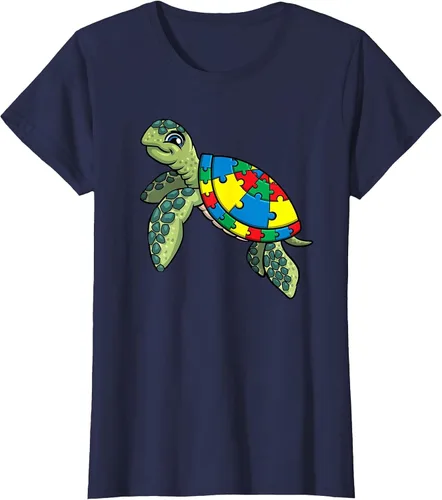 Vista 66 de Turtle Puzzle Pieces for Autism Awareness Kids Women Teacher T-Shirt Asphalt Grey