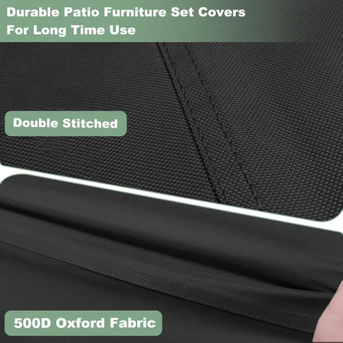 Vista 5 de Gasadar Fundas para Muebles de Patio Exterior Impermeables, 500D Oxford, Protección para Todo Clima, Fundas para Mesa de Patio para Conjunto de Negro