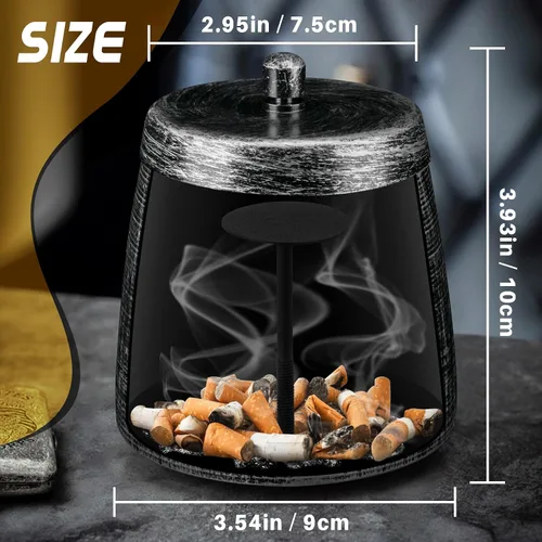 Vista 2 de Cenicero para cigarrillos al aire libre, cenicero al aire libre con tapa para cigarrillos, cenicero de metal, inodoro, resistente al viento, sin