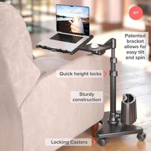 Vista 2 de LEVO G2-801 Deluxe - Soporte rodante para laptop con bandeja para ratón, color bronce y negro