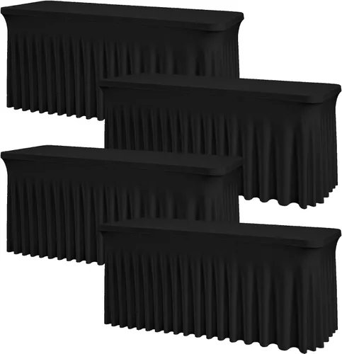 Vista 23 de Mantel rectangular de elastano negro, funda elástica ajustada para mesas rectangulares de 1,8 m, falda de mesa elástica sin arrugas para decoración