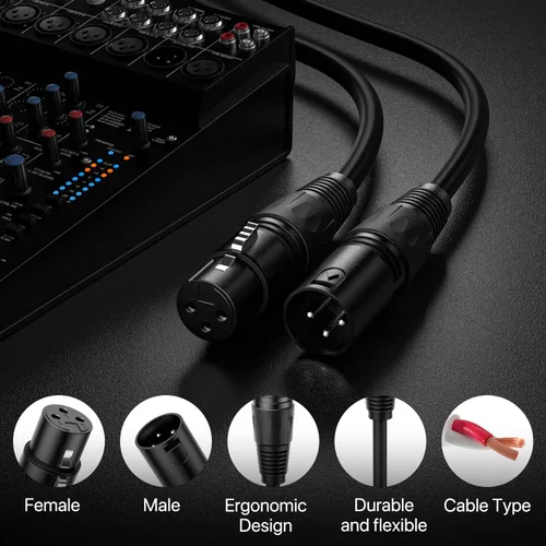 Vista 2 de Cable XLR de 1.5 pies, 6 unidades, cables de micrófono, cable de altavoz de micrófono equilibrado de alta calidad con cable XLR macho a hembra DMX