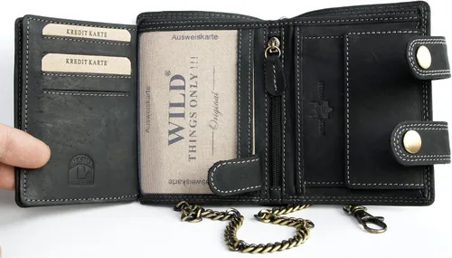 Vista 5 de Cartera de motociclista gris muy oscuro para hombre con cadena de 20 pulgadas de largo para colgar